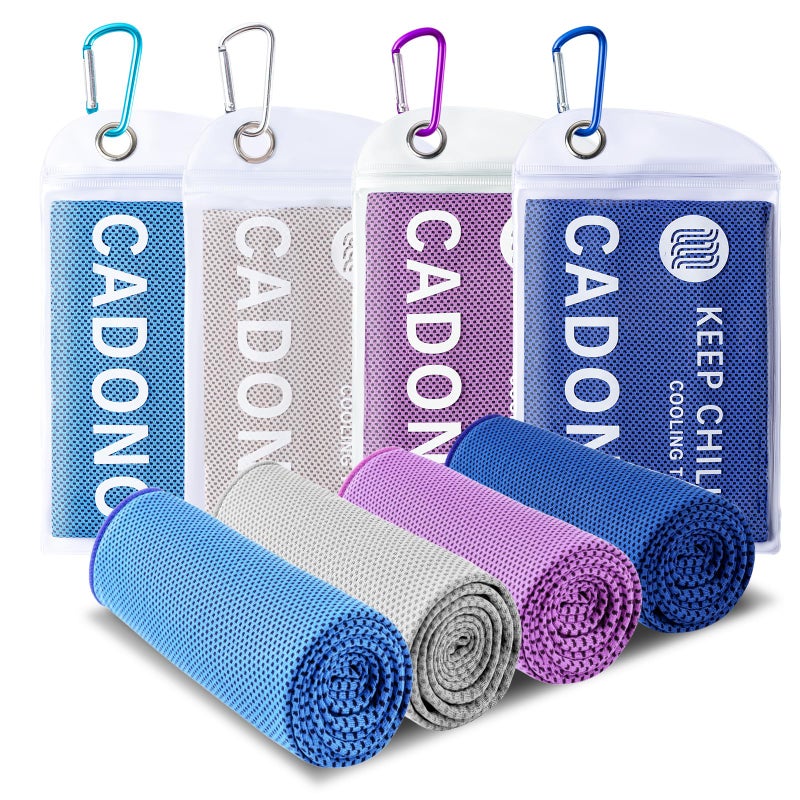 CADONO 4 Pack Cooling Towel (40""x12"")  Soft Breathable Chilly Towel  Ice Towel  Microfiber Towel for Yoga  Sport  Running  Workout Gym  Camping  Fitness  Workout & More Activities(Multicolor) - Image 1